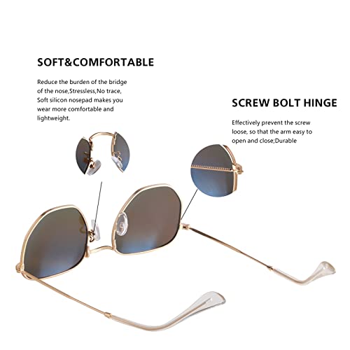 Image of Hipster Hexagonal Polarized Sunglasses Men Women Geometric Square Small Vintage Metal Frame Retro Shade Glasses