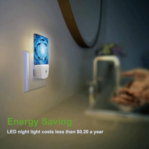 Image of LED Night Light,Form Circle Floating Sharks LED Night Light Plug into Wall with Dusk to Dawn Light Sensor White Energy Efficient Nightlight for Bedroom Bathroom Hallway Living Room Kitchen