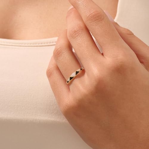 Kainier 6mm 14k Gold Plated Rings Polished Checkerboard Bands Knuckle Statement Pointer Finger Ring Comfort Fit Size 5-93