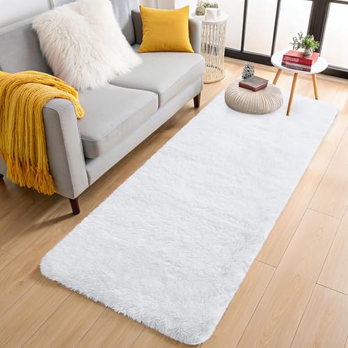 OLANLY 2x5 Machine Washable Runner Rugs for Hallway, Soft Fluffy Shaggy Bedside Rugs for Bedroom, Living Room, Indoor Floor Carpet for Kids Girls and Boys, Nursery Rooms, Home Decor Aesthetic, White