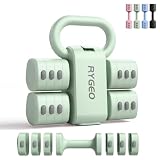 RYGEO Mancuernas regulables 2 en 1 con Kettlebell para Mujer – 1 a 2,5 kg por mancuerna, 5,5 kg Máx en modo combinado – 12 placas de peso – Equipo de fitness para casa, Verde
