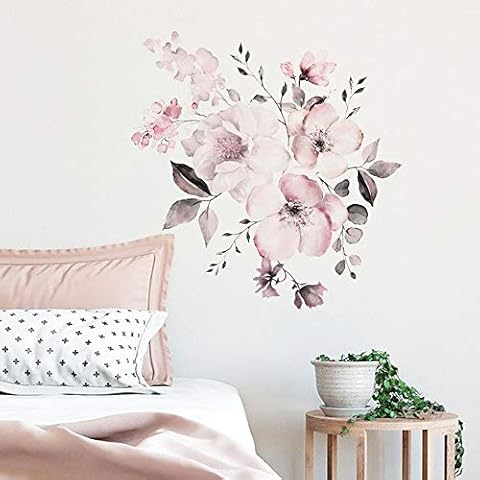 Rohome Watercolor Flowers Wall Sticker, Waterproof PVC Peel and Stick Flowers Wall Decals Home Decor for Sofa Background Living Room Bedroom Kitchen Nursery Room Window Wall Decorations(FX-D01) Cover