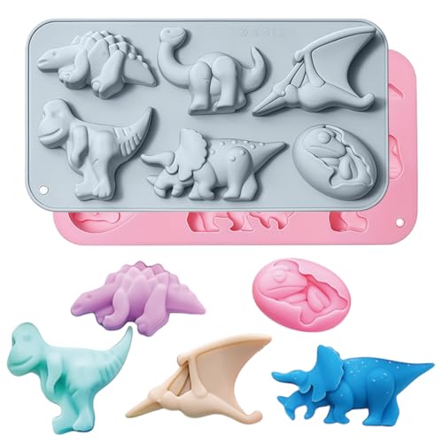 2 Pack Dinosaur Chocolate Molds Silicone Baking Moulds Cake Candy Fondant Moulds for Chocolate Ice Cube Handmade Soap Cake Dessert Jelly Pudding Making