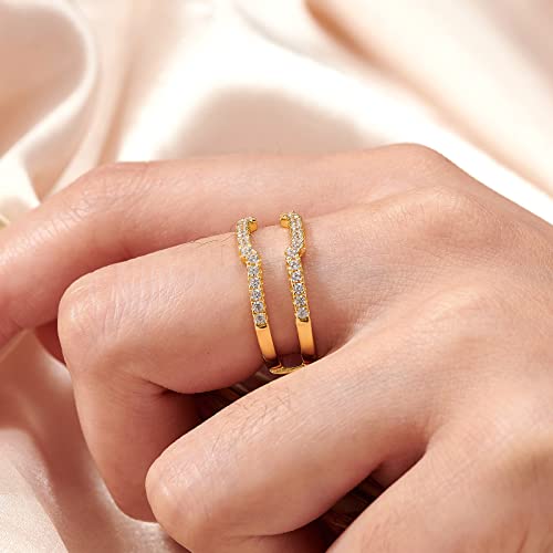 Blongme Cubic Zirconia Curved Wedding Band For Women Guard Ring Enhancers Engagement Ring 925 Yellow Gold Size 8 #TOP4