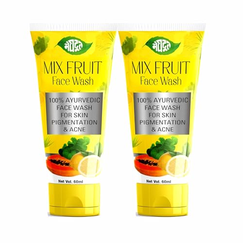 Image of Meghdoot Neem Aloevera Face Wash And Mix Fruit Face Wash Herbal Combo For Oily And Dry Skin Deep Cleansing And Glowing Skin For Men And Women 60ml each (Pack of 2+2)