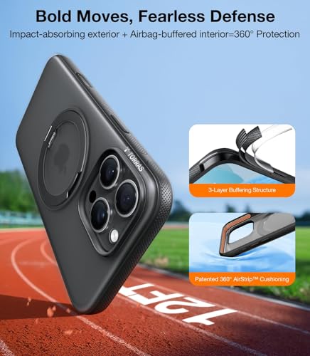 Image of TORRAS for iPhone 16 Pro Case 360 Magnetic Stand O3 Fitness Series, [Fit for MagSafe] [360 Rotating Kickstand] 4X Mil-Grade Shockproof, Camera Control Button, Slim, Translucent Obsidian Black