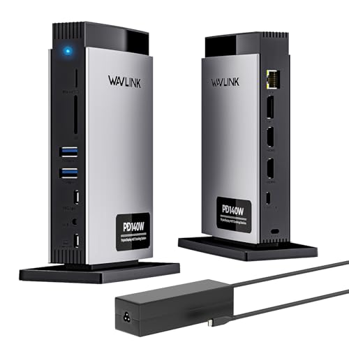 WAVLINK Laptop Docking Station 3 Monitors(Max Resolution: Single 8K or Triple 4K), 11-in-1 USB C Docking Station with 125W PD3.1 Pass-Through & Power Adapter, 2*HDMI + DP, for MacBook M1–M4