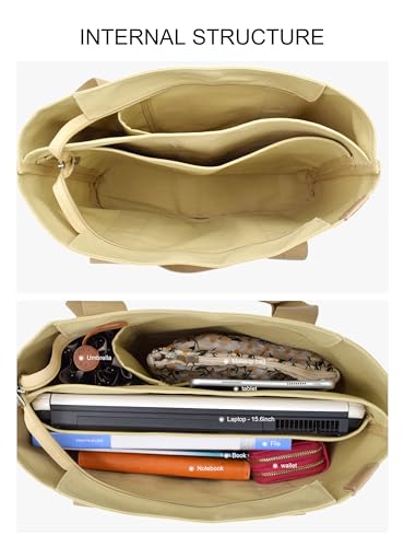 Image of TeeYee 16oz Canvas Tote Bag Casual Multi pockets Handbags Large Capacity Shopping Shoulder Bag with Pocket Bags Work Purses