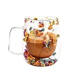 Toparad Double Wall Glass Coffee Mugs, Cute Clear Flower Cups with Handle, Unique Double Insulated Glass Cup for Cappuccino Tea Espresso Latte Hot Beverages, Birthday Gifts for Mother Women (12oz)