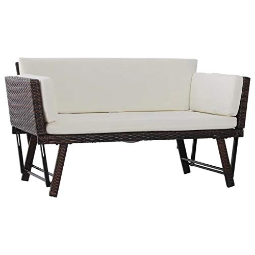 Upcs chang 2-Seater 2-in-1 Rattan Convertible Sofa Daybed Brown Our furniture