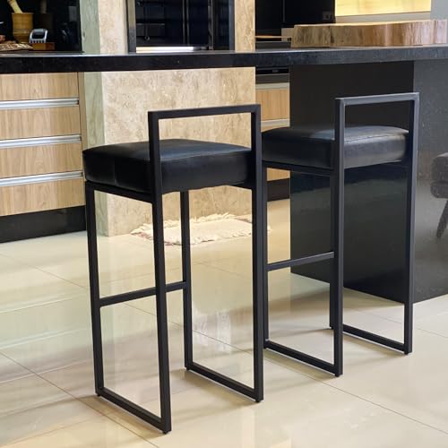 kIT 2 Banqueta para balcão de cozinha americana industrial de Ferro Estofada em Couro Sintético Asse
