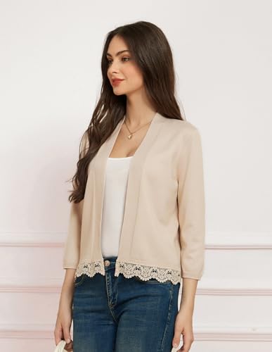 Image of GRACE KARIN Women 3 /4 Sleeve Cropped Cardigan Open Front V Neck Lace Lightweight Bolero Short Shrugs 2025 Summer