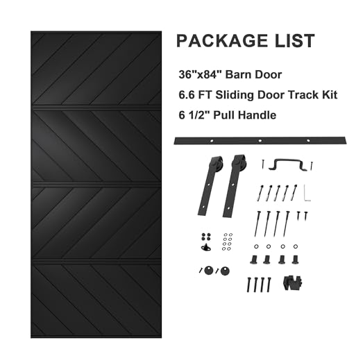 Image of 36 inchx84 inch Black Barn Door with 6.6FT Sliding Door Kit & Handle & Floor Guide | Pre-Drill Holes Easy Assembly & Install Required, Solid Core Wood Sliding Barn Door for Water-Resistant & Sound Reduction