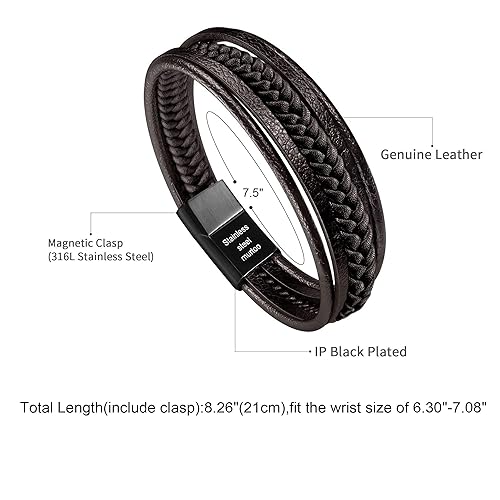 murtoo Mens Leather Bracelet with Clasp Cowhide Multi-Layer Braided Leather Mens Bracelet2