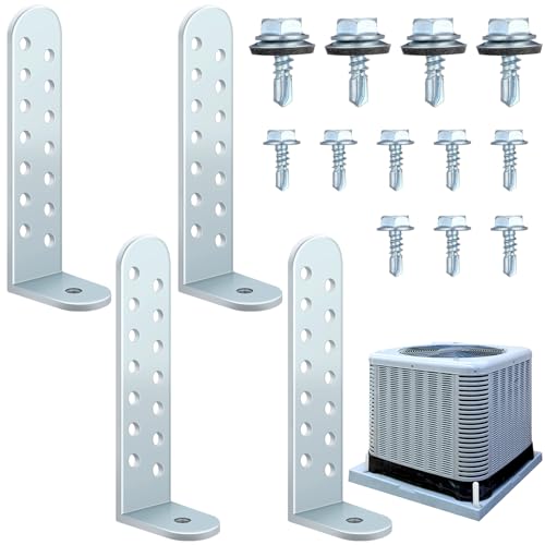 MorningRo 4 Pack Hurricane Condenser Brackets with Screws 4-1/4'' Hurricane Clips Universal Condenser Tie Down Kit Heavy-Duty Galvanized Steel Hurricane Brackets for Concrete & Masonry C...