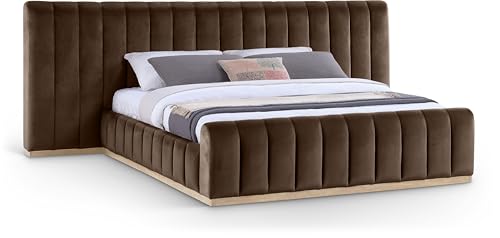 Image of Meridian Furniture AmaraBrown-K133 Collection Modern | Contemporary King Bed, Ultra Luxe Brown 460 GSM Velvet, Natural Finish, Solid Wood Base and Inner Frame, 133 inch W x 99 inch D x 51 inch H, Brown, King