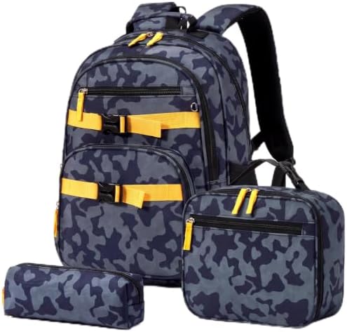 Amythe Boys School Backpack 3-Piece Set with Lunch Bag & Pencil Case, Fits 15.6 Inch Laptop for Ages 10-15