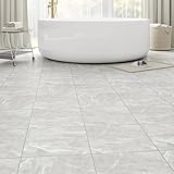 20 Pack Cover 20 Sq.Ft Peel and Stick Floor Tiles, 12” x 12” Self Adhesive Vinyl Flooring Easy DIY Installation for Kitchen, Living Room, Laundry, RV, Light Grey Marble