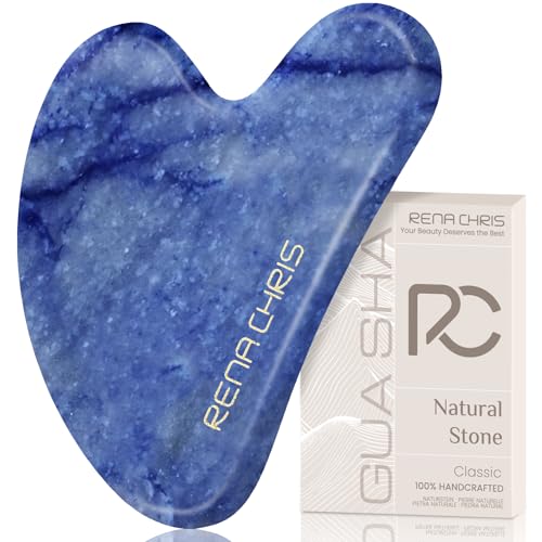 Image of Rena Chris Gua Sha Facial Tools: Natural Blue Aventurine Guasha Tool for Face Acupuncture Therapy, Facial Massager for Jawline Sculpting and Puffiness Reducing (Blue)