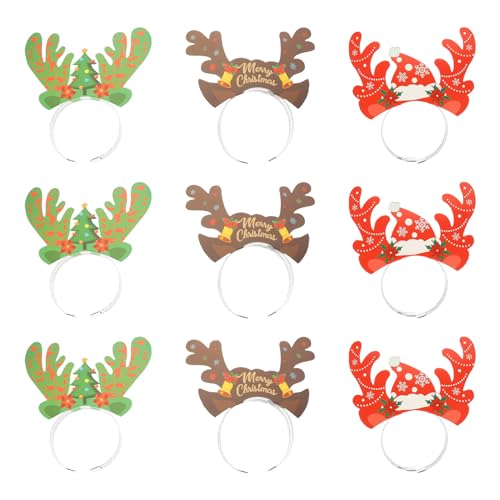 VICASKY 9pcs Christmas Antler Headbands for Role-Playing Xmas Party Supplies Fun Reindeer Headwear for Boys and Girls and Adults Comfortable and Stylish Holiday Costume Accessories