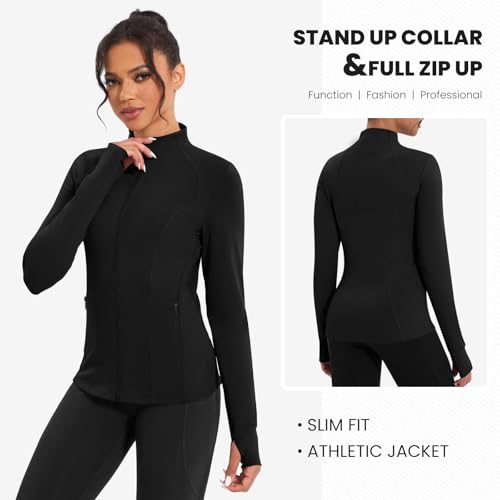 Workout Jackets for Women Lightweight Running Jackets Full Zip Yoga Athletic Clothes Slim Fit with Pockets3
