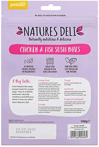 Natures Deli Chicken And Fish Sushi Bites - High Protein, Natural Flavour, Nutritious, Low Fat Dog Treats - 100g