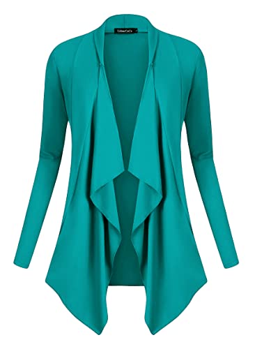 Urban Coco Women's Drape Front Open Cardigan Long Sleeve Irregular Hem (S, Teal) #TOP1