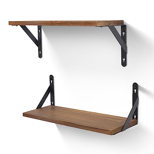 himaly Floating Shelves Set of 2 Rustic Wooden Shelves Decorative Wall Shelf Brackets Storage Book Shelves for Screw Mounted Shelf, 17in himaly Floating Shelves Set of 2 Rustic Wooden Shelves Decorative Wall Shelf Brackets Storage Book Shelves for Screw Mounted Shelf, 17in