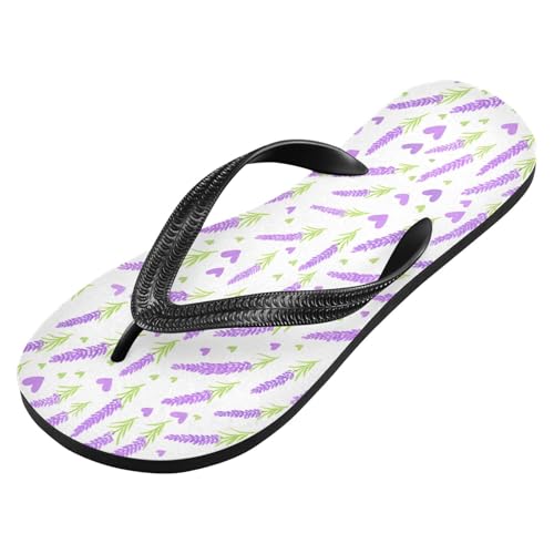 Lavender Heart Floral White Flip Flops for Beach Thong Sandals Anti-slip Lightweight Shower Shoes for House Indoor Outdoor2