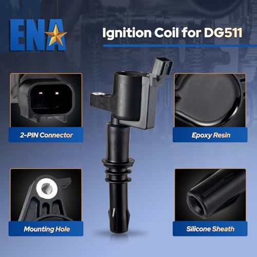 image for ENA Set of 8 Straight Boot Ignition Coil Pack Compatible with Ford Lin