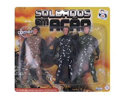 Kit com 3 Bonecos Soldados em Ação Pica Pau Brinquedos