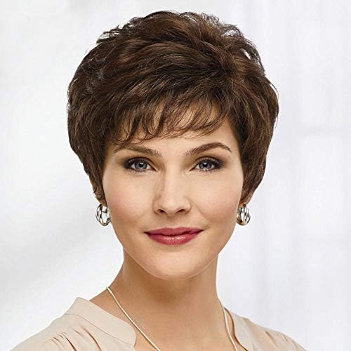 EMMOR Short Brown Wigs for Women Human Hair Blend with Healthy Memory Fiber Pixie Cut Wig,Natural Daily Use Hair (Brown)