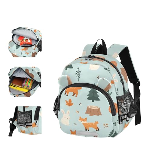 Kid's Backpack for Boys & Girls Toddler Bag Fox Rabbit Bear Pattern Backpack with Safety Leash4