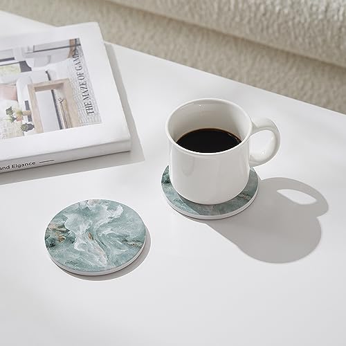 Image of Set of 6 Abstract Marble Coasters with Holder, Absorbent Ceramic Coasters for Drinks, Coasters with Cork Backing for Table Protection, Housewarming Gifts for New Home