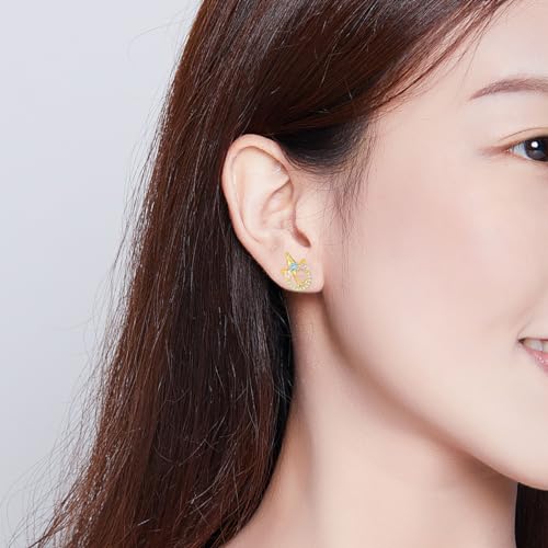 Unicorn Sterling Silver Initial Earrings for Girls Women - Hypoallergenic 14K Gold/White Gold/Rose Gold Plated Letter Earrings for Little Girls Kids - Unicorn Gifts2