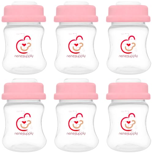 Nenesupply Storage Bottles Collection Bottles for Spectra S1 S2 Motif Luna Breast Pumps 6 pc 4.7oz 140ml With Collar and Sealing Disc. Breastmilk Storage Replace Spectra Bottles for Pumping Wide-Mouth