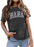 Nana Shirt Women Grandma Shirts: Nana Life T-Shirt Grandmother Shirt Retro Gigi Embroidery Tee Tops Grey
