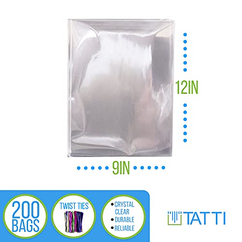 Tatti 200 Large Cello Bags 9X12 With Twist Ties Poly Treat Bags For Gift Wrapping, 1.4Mils Thickness Opp Flat Plastic Bags For Christmas, Weddings, Thank You Gift Basket Supplies #TOP1