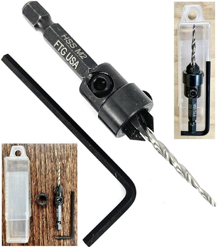 Image of FTG USA #4 (7 /64 inch) Tapered Wood Countersink Drill Bit w / 3 /8 inch Collar & Case | Adjustable 3 /8 inch depth stop collar helps control hole depth. Includes sharp tapered countersink bit and storage case