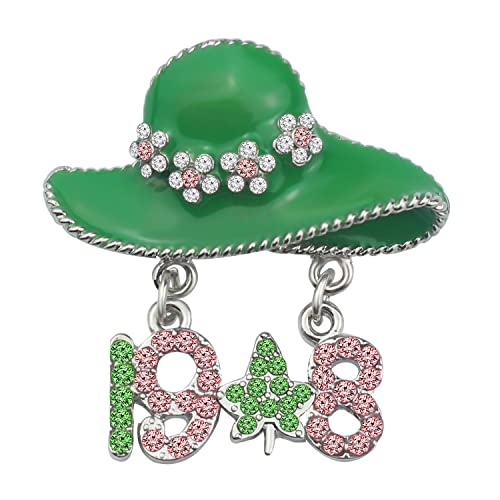 Image of Sorority Paraphernalia Gift Greek Sorority Jewelry Pink and Green Brooch Pin for Women Leaf Pedant Jewelry Sisterhood Graduation Gift
