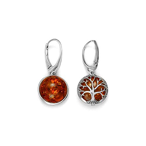 Ambre cognac boucles d'oreilles Arbre de vie argent pour sublimer vos tenues de bureau et soirées