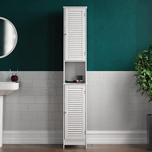 Bath Vida Liano Bathroom Cabinet Storage Cupboard Shutter Doors Floor Standing Tallboy Unit, White