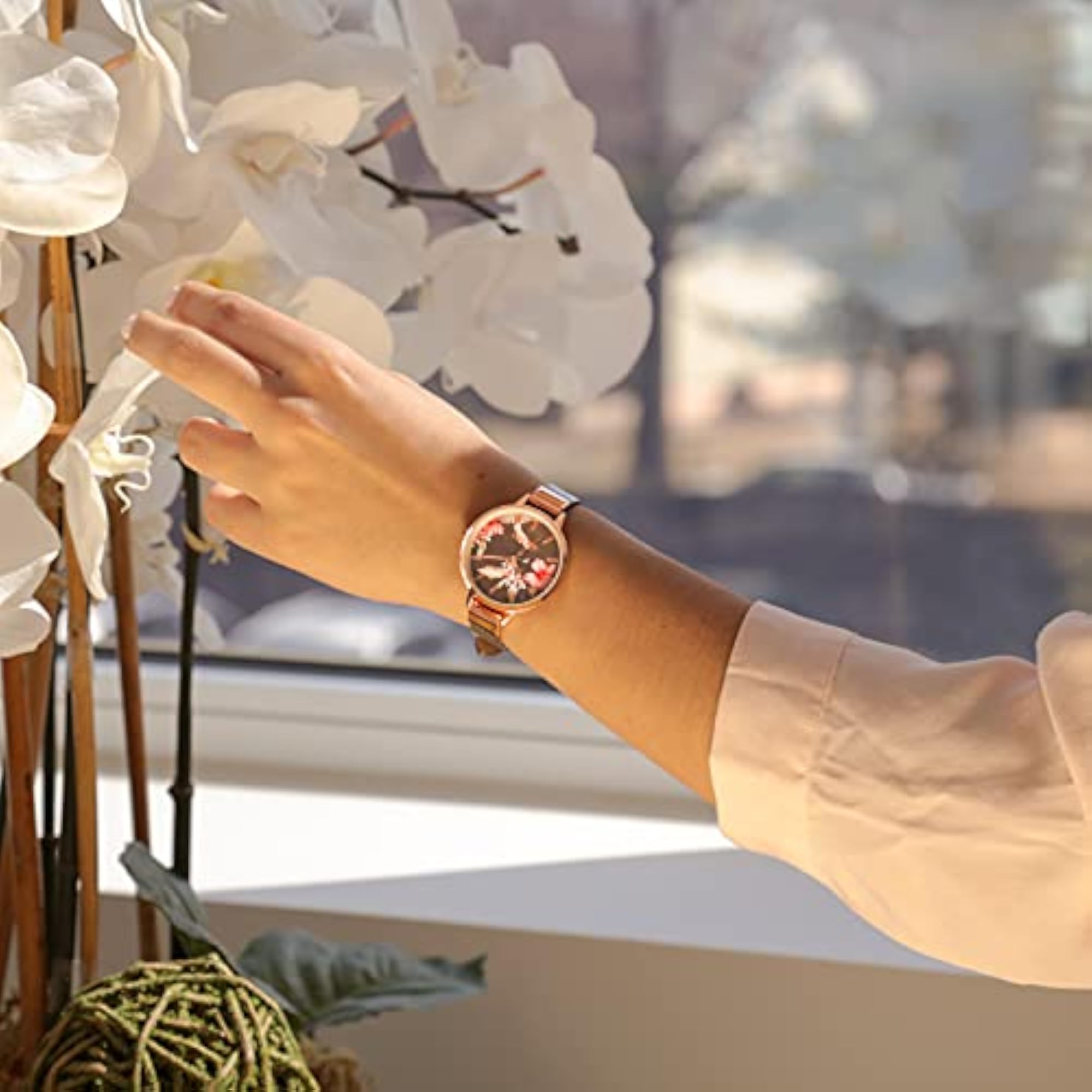 Women's Floral Dial Strap Watch, Stylish Gift