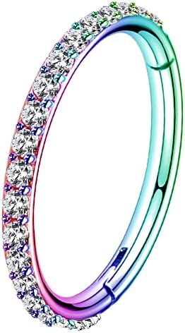 OUFER 14G 8 10 12mm Belly Button Hoop Hinged Navel Ring Hoop Clicker Clear CZ Surgical Steel Short Long Belly Bars Piercing Jewellery Cubic Zirconia Paved for Women