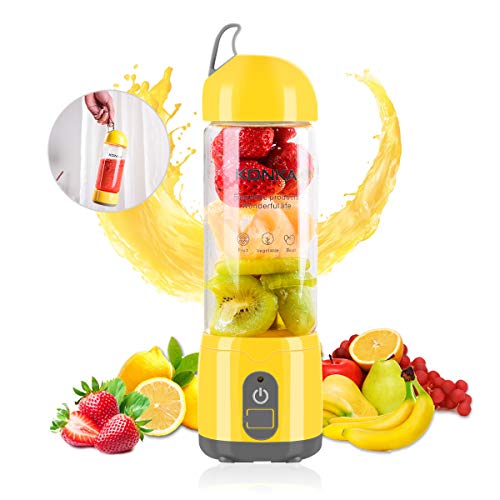 KONKA Personal Size Blenders,4000mAh Battery Mini Portable Blender,17oz（420ml） USB Rechargeable Juicer, Fruit Mixer Machine for Shakes and Smoothies ，Home/Office/Travel,Yellow