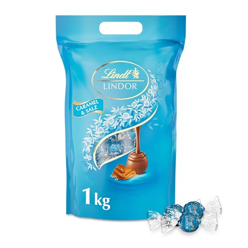 Lindt LINDOR bombones caramelo sal - Aproximadamente 80 bolas, 1kg - bombón de chocolate con relleno cremoso perfecto para compartir y regalar