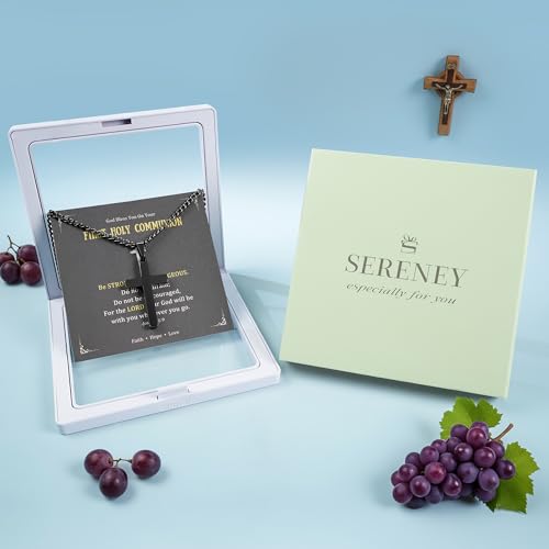 Image of Sereney Cross Necklace for Boys, 8th 9th 13th Birthday Gifts for Toddler Kids Teen Boys Girls, Baptism Gift Mustard Seed Jewelry as Rcia Christian Religious Necklace for Son Daughter Pendants