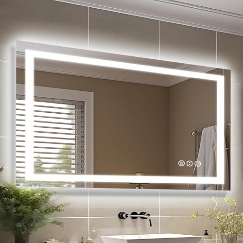 40"x24" LED Bathroom Mirror, Front and Backlit, Anti-Fog Bathroom Vanity Mirror, Stepless Dimmable Lighted, 3 Colors Smart Mirror (Horizontal/Vertical)