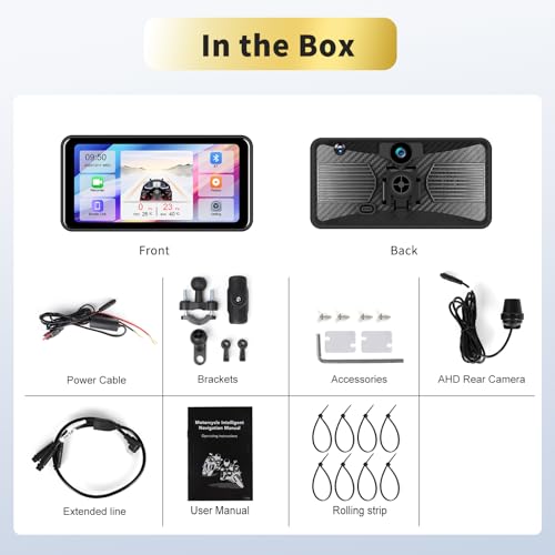 Motorsi Atualização 2024 para motocicleta GPS sem fio Carplay/Android Auto à prova d'água, câmera d