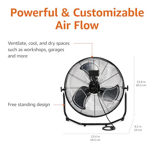 Amazon Basics 20" High Velocity Industrial Cooling Floor Fan with 3 Speeds, Tilt Head, ETL-Listed Safety Compliance, Metal Housing and Blades, for Commercial Space/Garage/Gym, 125W, Black view 3